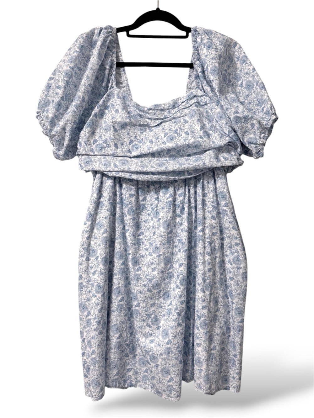 Arula Blue Floral Puff Sleeve Smocked Babydoll Dress XL